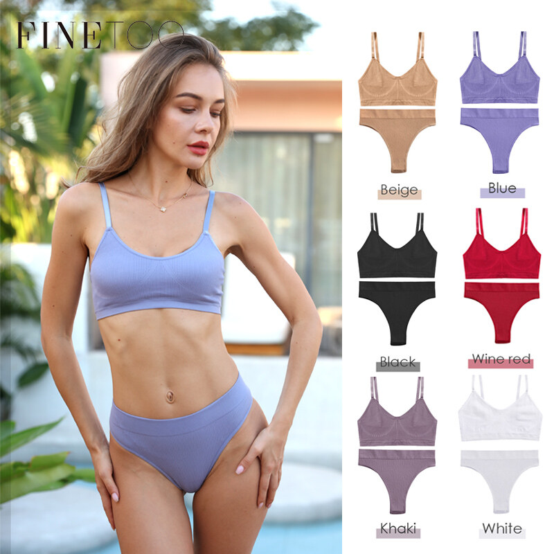 FINETOO New 2pcs/set Women Bra Set Panties Push Up Bralette Female Fitness Seamless Underwear Sports Lingerie Brassiere Set Tank Crop Tops