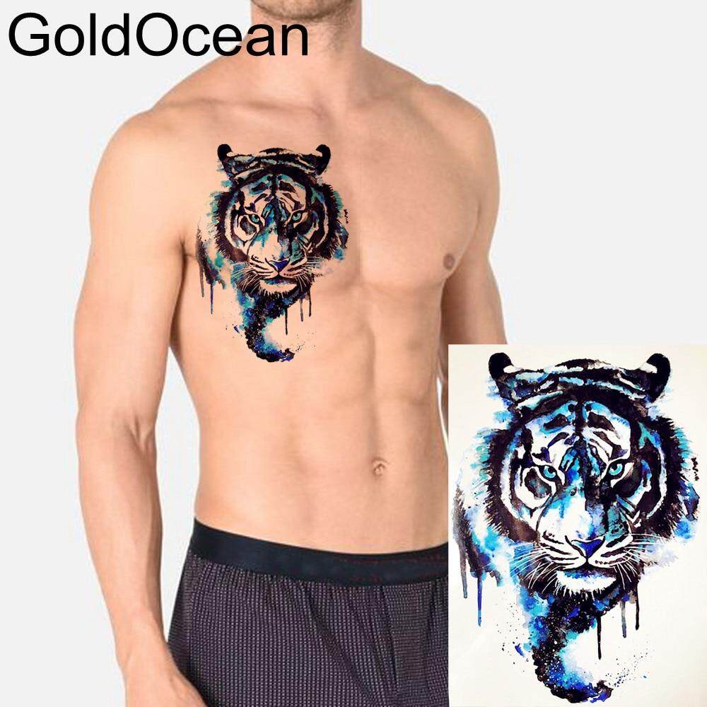 Warna Air Biru Raja Harimau Tato Temporer Untuk Pria Hth196 Anak Laki Laki Seni Tubuh Lengan Tatto Dada Palsu Tahan Air Flash Stiker Tato Lazada Indonesia