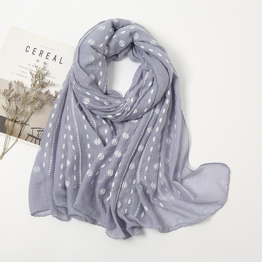 Jifang Women Floral Polka Dots Prints Cotton Muslim Hijabs Shawls Scarf Head Wraps Scarves Turban Tudung 7 Colors 185x85cm WJ614
