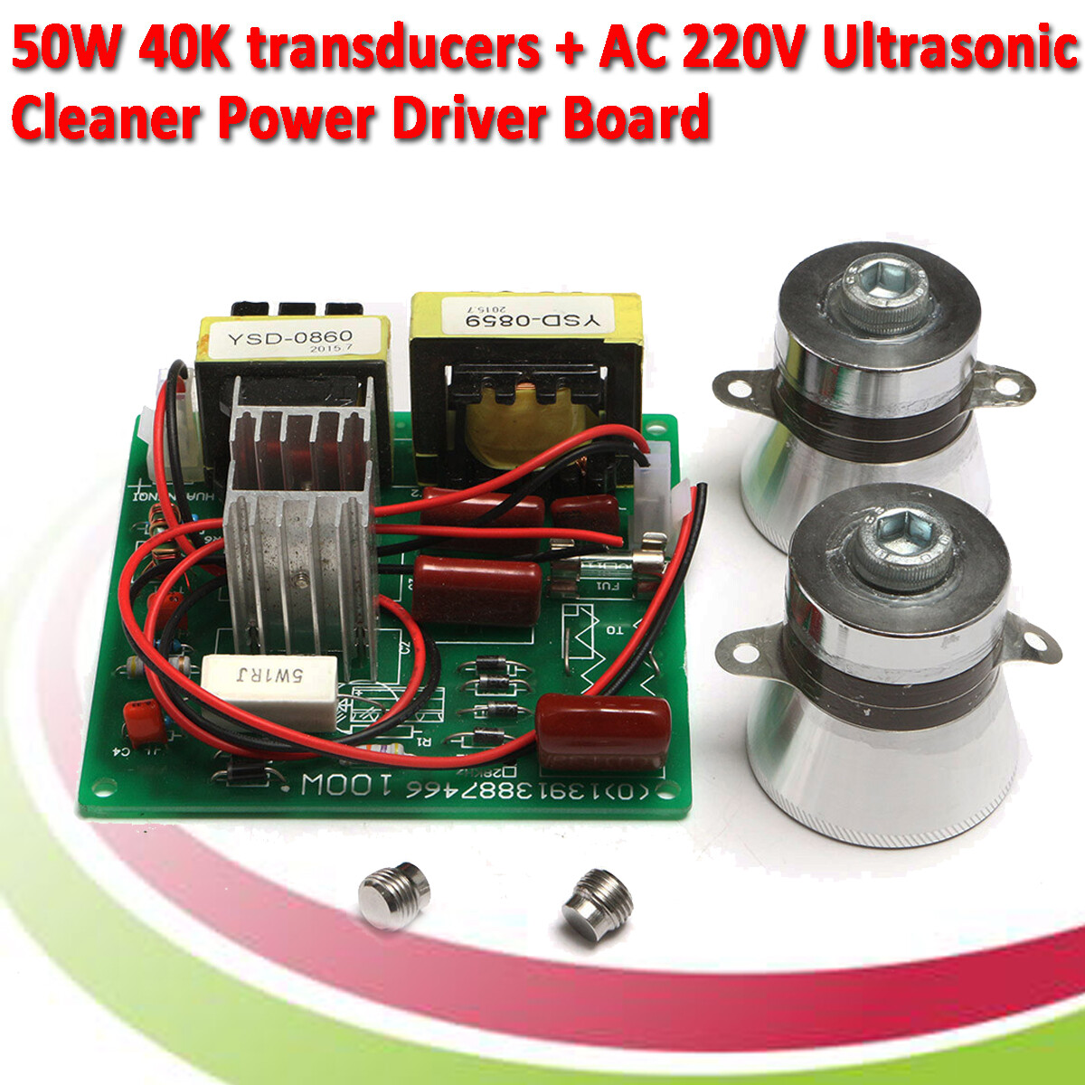 2X 50W 40KHZ Transducers + 1X AC 220V 100W Ultrasonic Cleaner Power