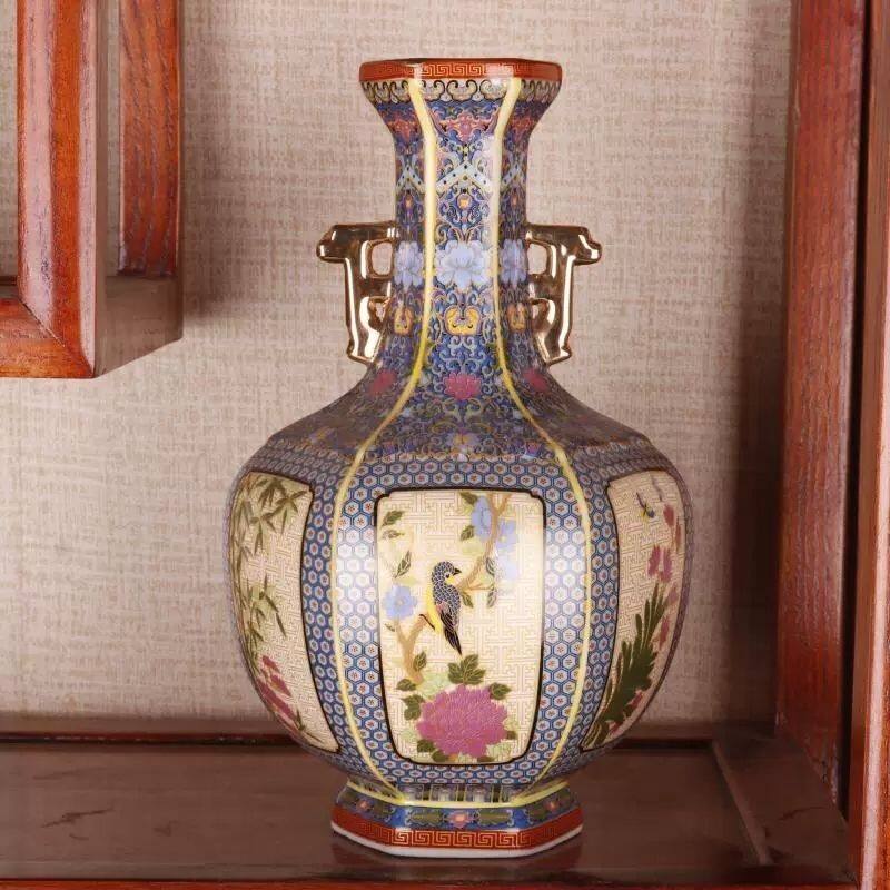 25CM Antique Ceramic Vase Royal Chinese Porcelain Vase Decorative Flower Ceramic Vase Ornaments Pot Jingdezhen Porcelain Vase Christmas Gift