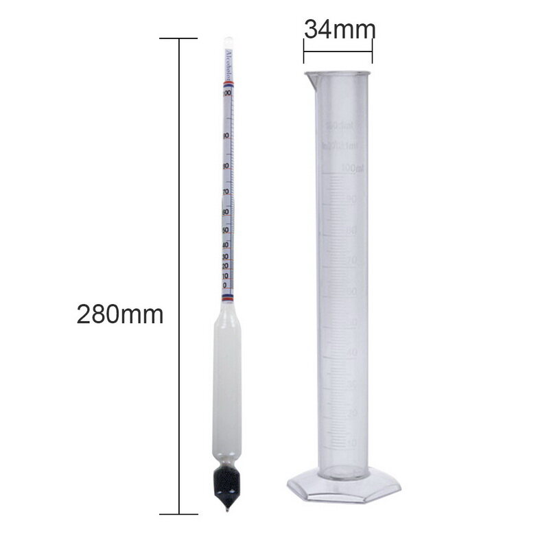 1PC Alcohol Hydrometer/1PC 100ML Laboratory Plastic Measuring Cylinder/1 Set Single Alcohol Meter 0-100 Degree +100ml Plastic Measuring Cylinder Combination