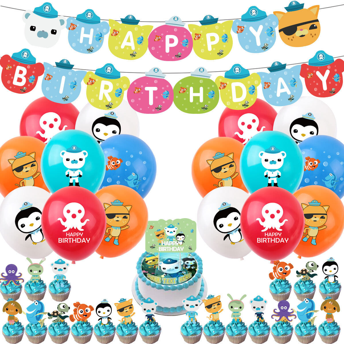 ToyStory The Octonauts Kids Birthday Party Cartoon Decorations Gift for boy or girl Happy Birthday Banner Latex Ballons with cake topper cupcake cards