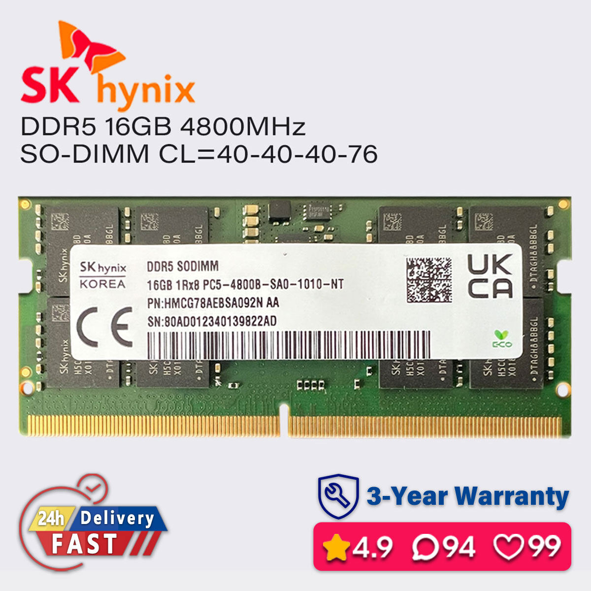 sk hynix ddr5 8gb 16gb 32gb 4800mhz sodimm laptop memory ram 38400