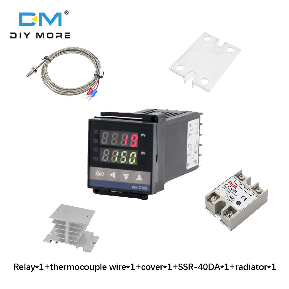 diymore REX-C100 digital display PID thermostat relay output M*A Pid 220V PID REX-C100 thermostat + maximum 40A SSR+K thermocouple, PID controller group + radiator