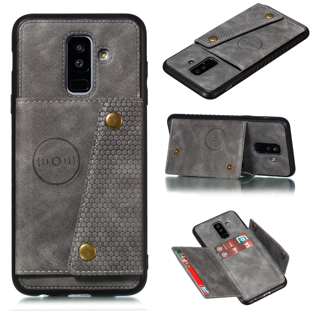 For samsung galaxy a6 a7 j8 2018 / a6 j4 j6 plus 2018 / j4 j6 prime luxury retro phone case leather card slot protection back cover casing