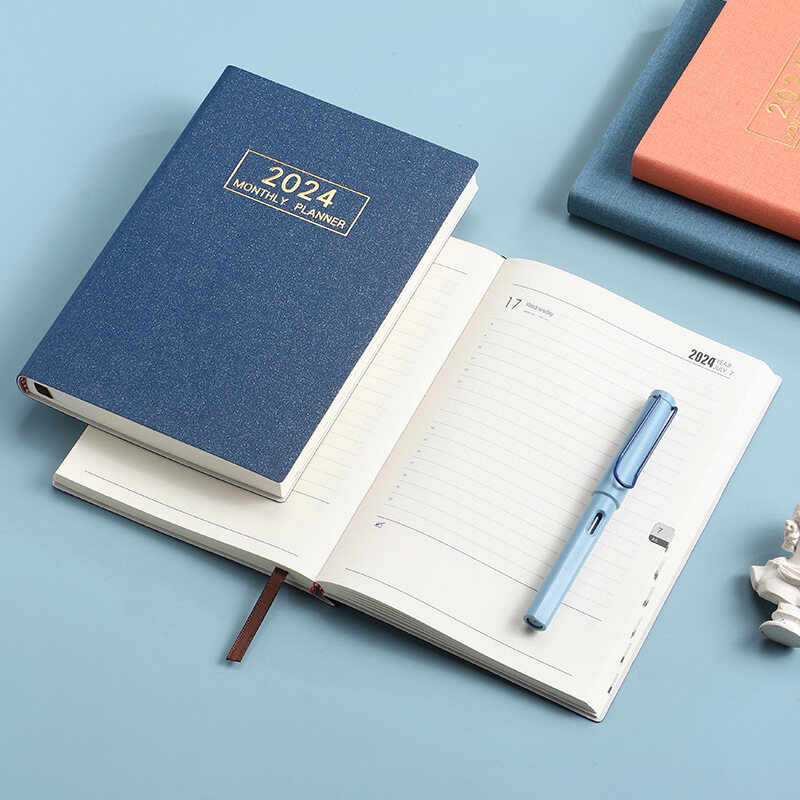 A5 Pearlescent Cover Schedule Book 2024 Plan Book Efficiency Manual Monthly Plan TO DO Plan Book Notebook Diary Book Starlight/cloth pattern Dark School Office Stationery Gift