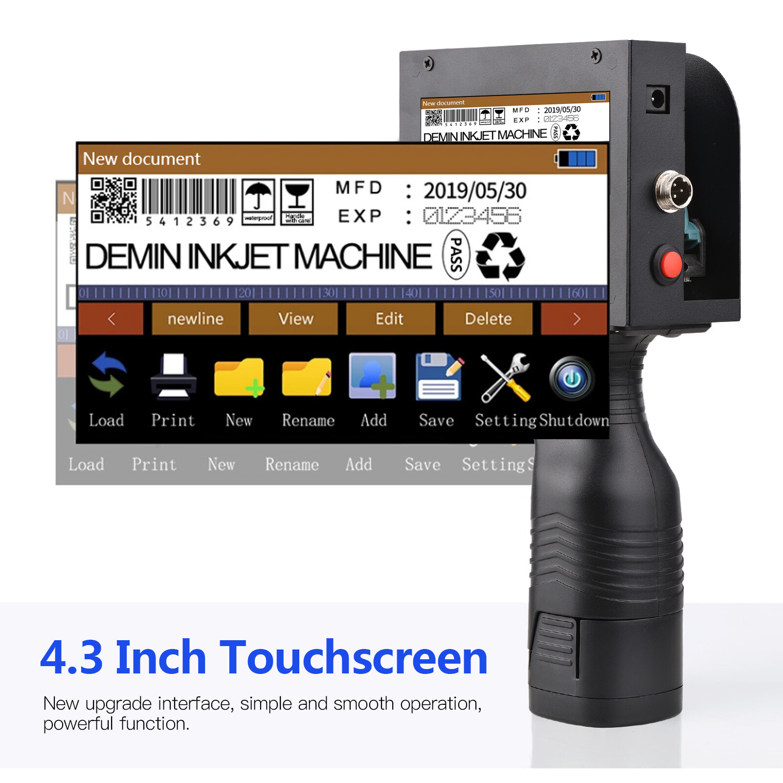 KKmoon Handheld Printer Portable Inkjet Printer High Definition Inkjet Code Printer with 4.3 Inch LED Touchscreen Quick-Drying Ink Cartridge for Label/Production Date/Barcode/Trademark/Logo/Graphic