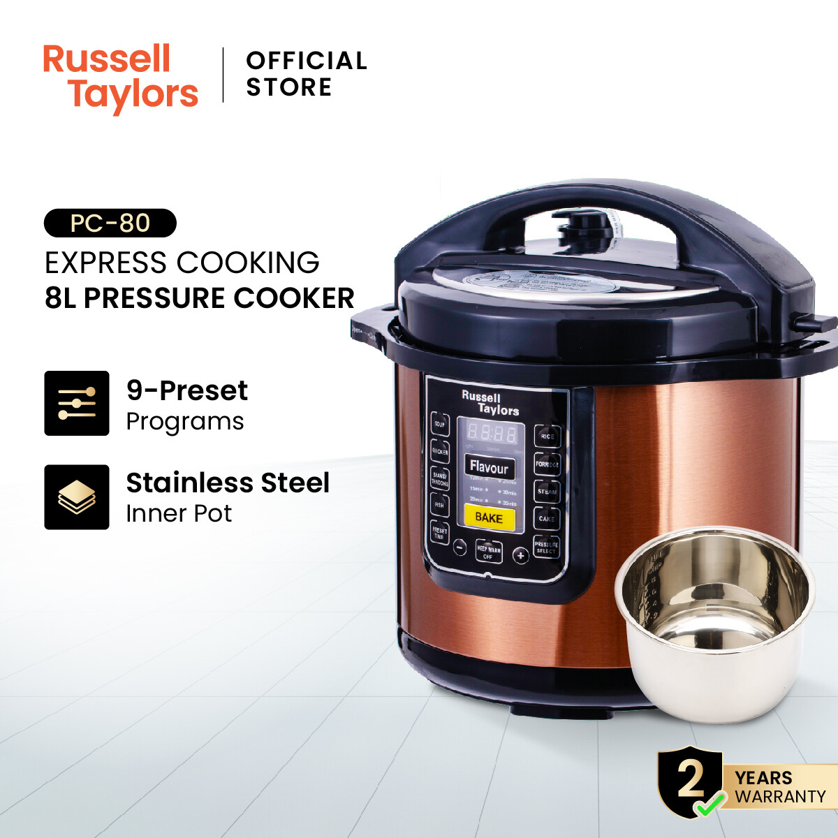 Russell Taylors 8L Electric Pressure Cooker PC-80 stainless steel