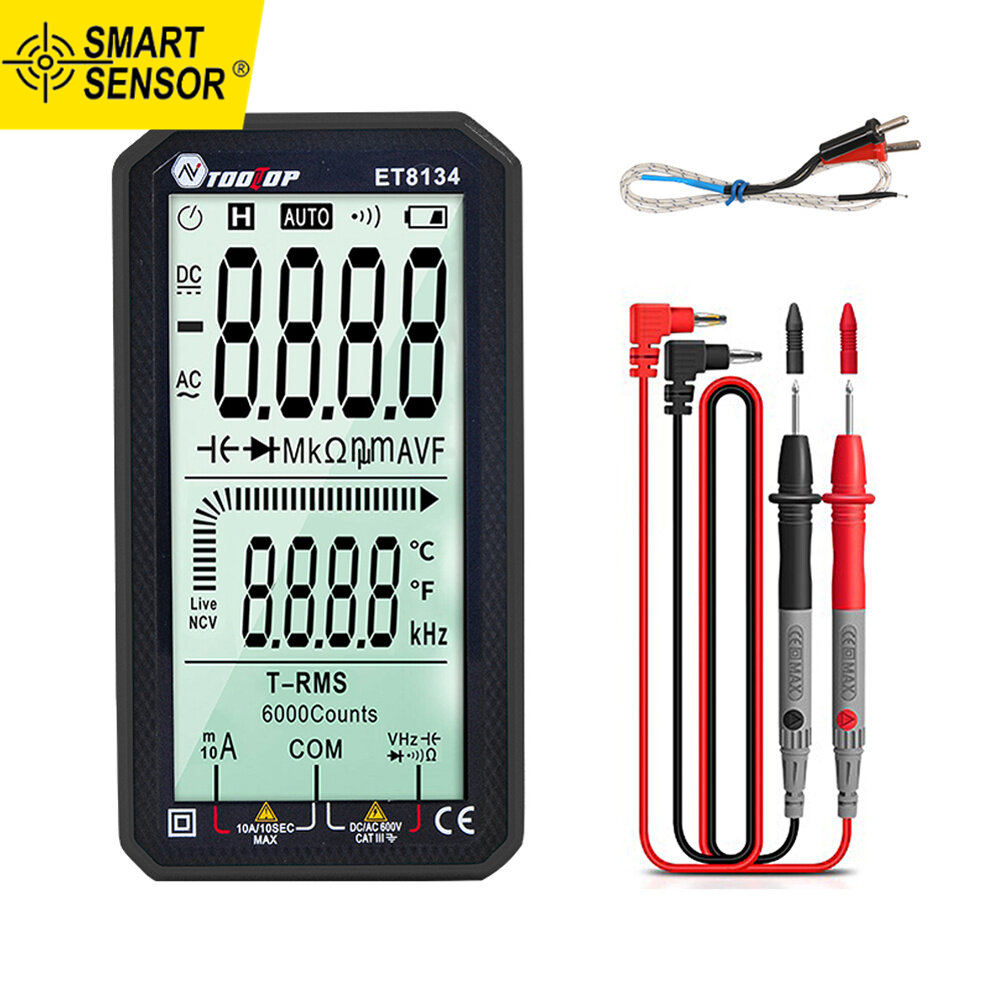 Smart Sensor Portable 4.7 Inch High Definition LCD Screen Multimeter Direct Current Voltage Current AC Voltage Current Measurement Capacitance Resistance Measuring Multifunction Multimeter Backlight Function