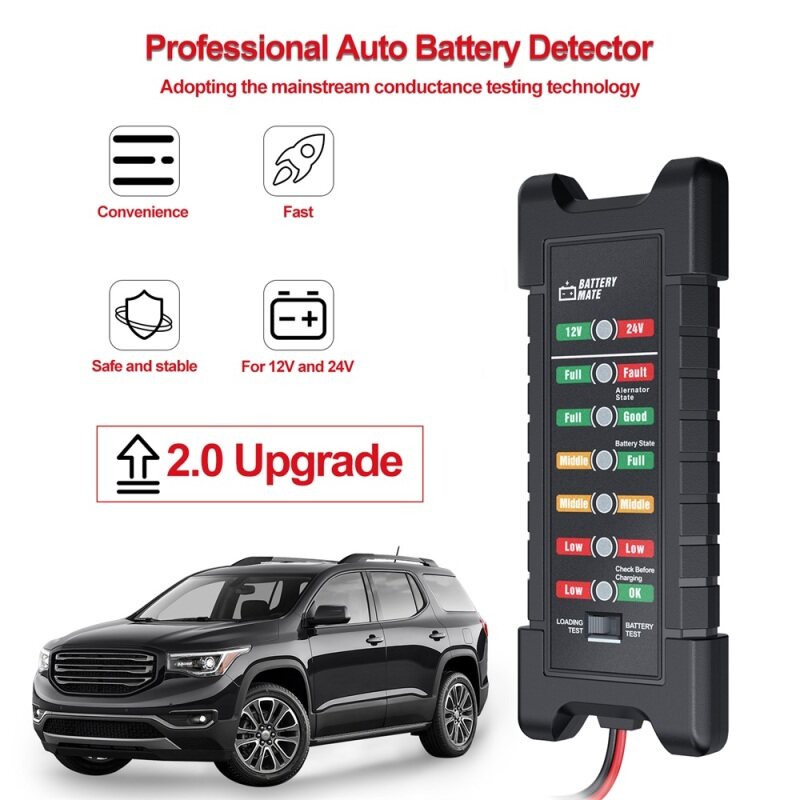 【Ready Stock in Malaysia】12V 24V Car Battery Tester Quick Cranking tester Alternator 7 LED Light Display Auto Diagnostic Tools 24 Volts Battery Analyze Malaysia