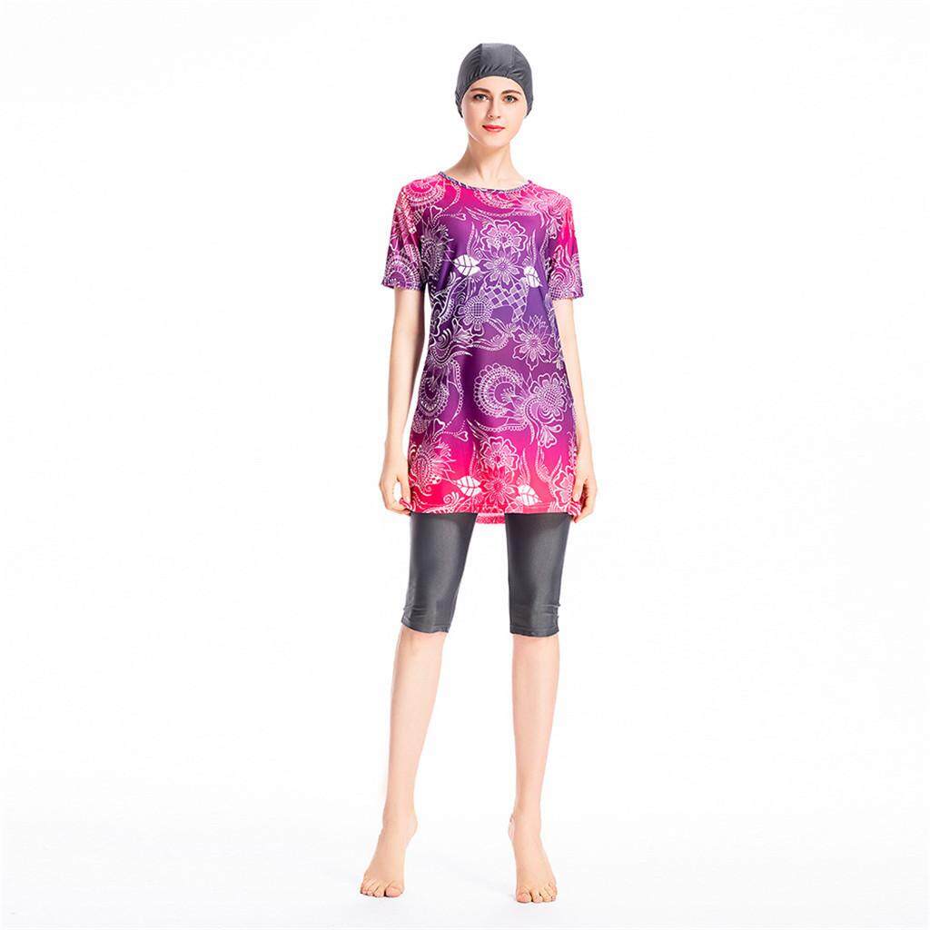 Wanita Muslim Baju Mandi dengan Topi Baju Renang Cetak Baju Renang Baju Pantai Wanita Wanita Muslim Baju Mandi dengan Topi Baju Renang Cetak Baju Renang Baju Pantai Wanita