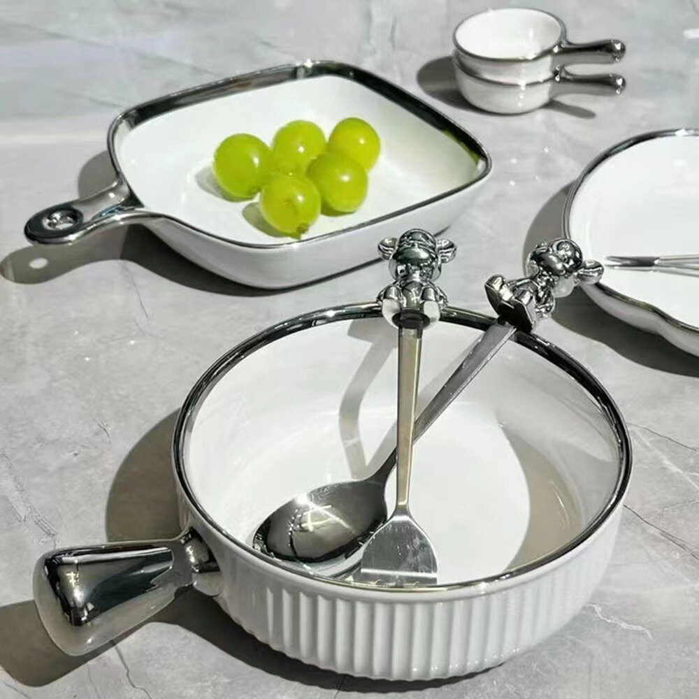 【Ready Stock】Cartoon Bear Fork Spoon Set Stainless Steel Fruit Fork Watermelon Spoon Tableware
