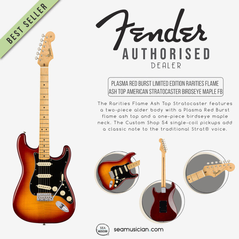 FENDER LIMITED EDITION RARITIES FLAME ASH TOP STRATOCASTER ELECTRIC GUITAR WITH CASE, ALDER BODY WITH PLASMA RED BURSTCOLOUR & BIRDSEYE MAPLE FINGERBOARD (0176502873/ USA MADE/ SEAMUSICIAN) Malaysia