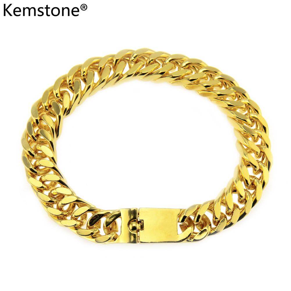 Kemstone Men's Hip Hop Style Bracelet Fashion Glossy Gold Plated Cuban Link