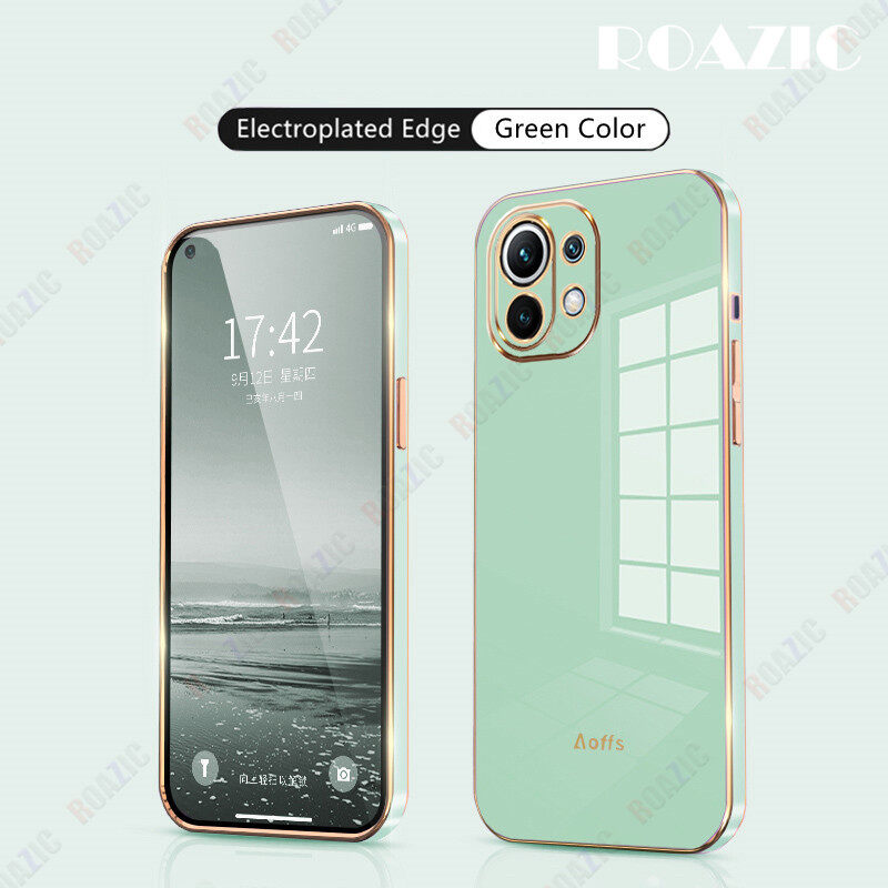 ROAZIC For Xiaomi Mi 11 Lite 11 Lite 5G 11 Lite 5G NE Phone Case Straight Electroplate Edge Casing Soft Silicone Full Cover Protection Luxury Back Cover