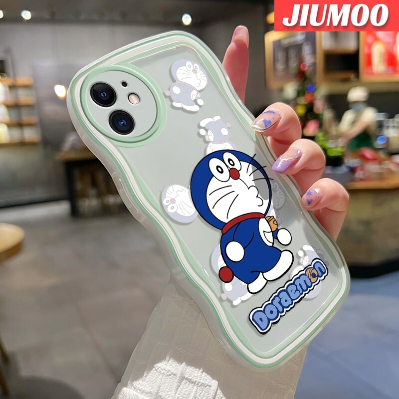 JIUMOO Case For iPhone 14 Pro Max 14 PLUS 13 Pro Max 13 Mini Case Mischievous Doraemon Pattern Colour Wave Border Soft Clear TPU Shockproof Phone Cases Precision Hole Camera Casing Wear Resistant Silica Gel Protective Cover