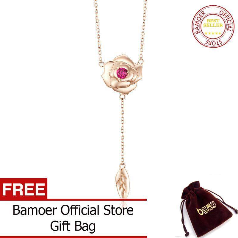 BAMOER MẠ Hoa Vòng Cổ Choker Nữ 3D Hoa hình CHỮ Y Dây Chuyền Ngắn Hoa Hồng Vàng Màu 925 Stelring Bạc Trang Sức BSN068
