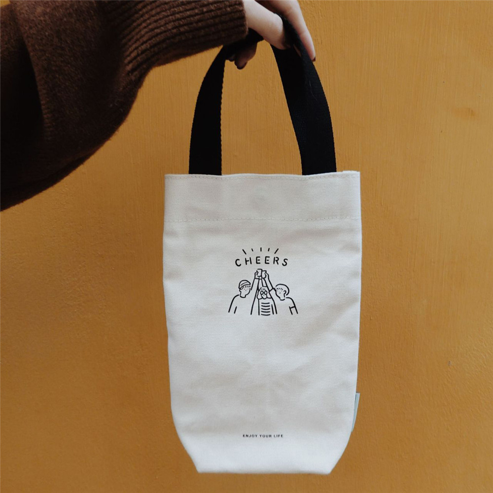 Mini Storage Bag Milk Tea Canvas Bag Eco Mini Storage Bag Tote Bag Red Wine Shopping Bag Water Cup Holder
