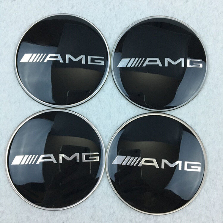 4pcs 65mm Wheel hub center cap sticker for Mercedes Benz AMG logo Tire center hubcap badge Hub cover emblem black silver