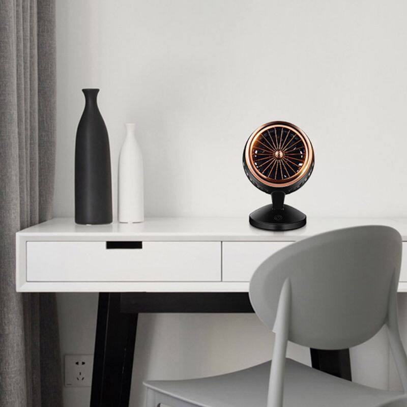 Double-blade Turbine Table Tiny Round Fan Quiet Operation Adjustable Tilt 5-20 ° Rotating USB Rechargeable Household