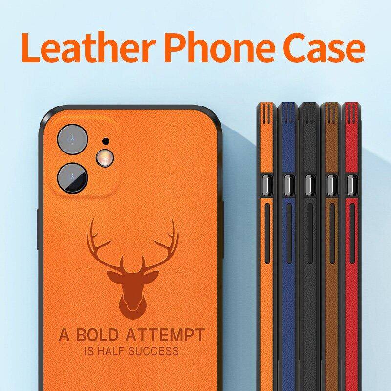 High quality Leather Square Frame Case For iPhone 15 pro max 14 pro max 14 plus 13 pro max 12 11 Pro Max 12Mini Deer Camera Protection Shockproof Cover Cases iphone 12 pro max casing