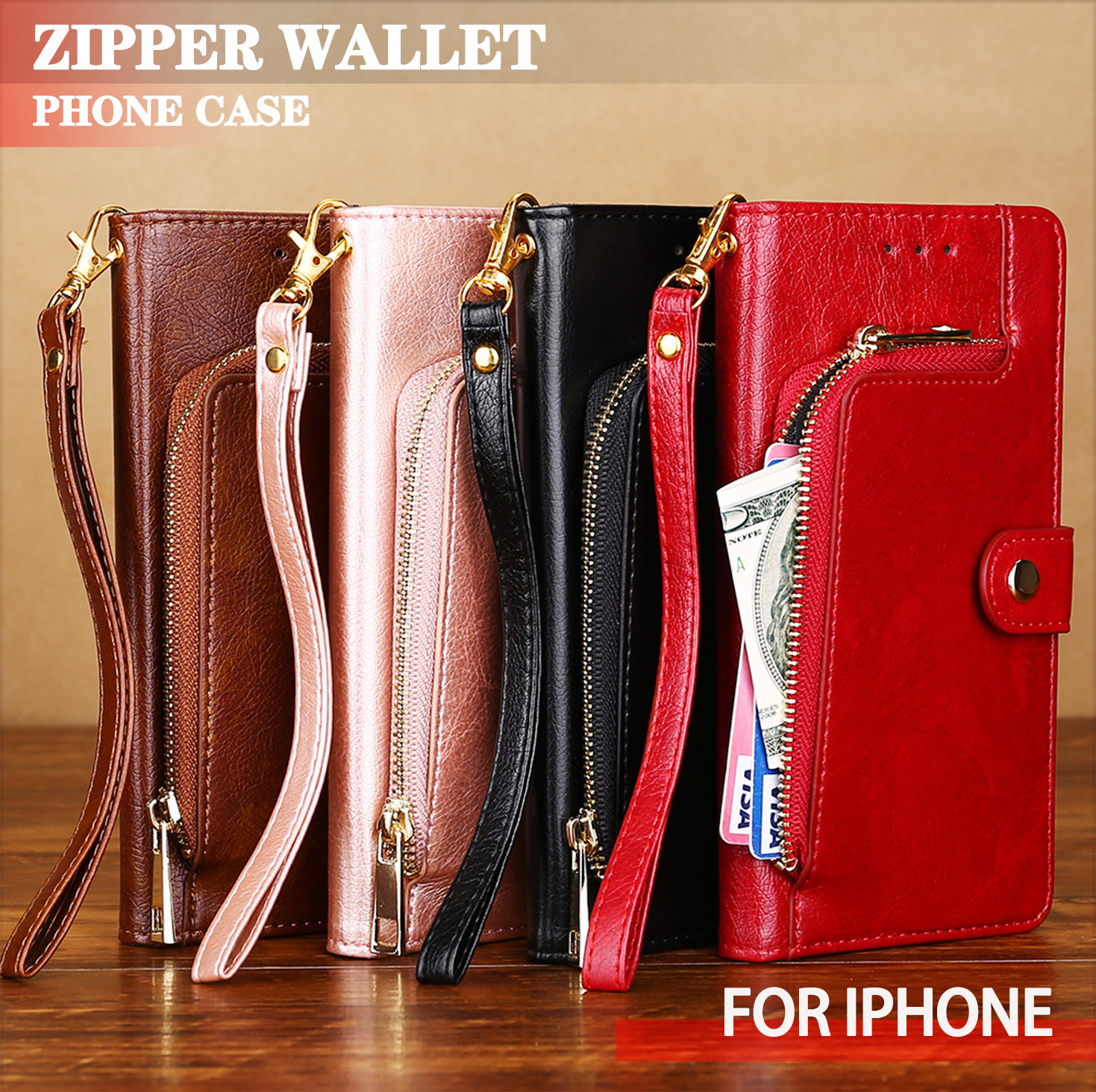 2020 new zipper wallet case for iphone 11 12 13 14 pro 12 max 7 8 plus xs xr leather wallet stand cover for iphone 12 pro max flip phone case