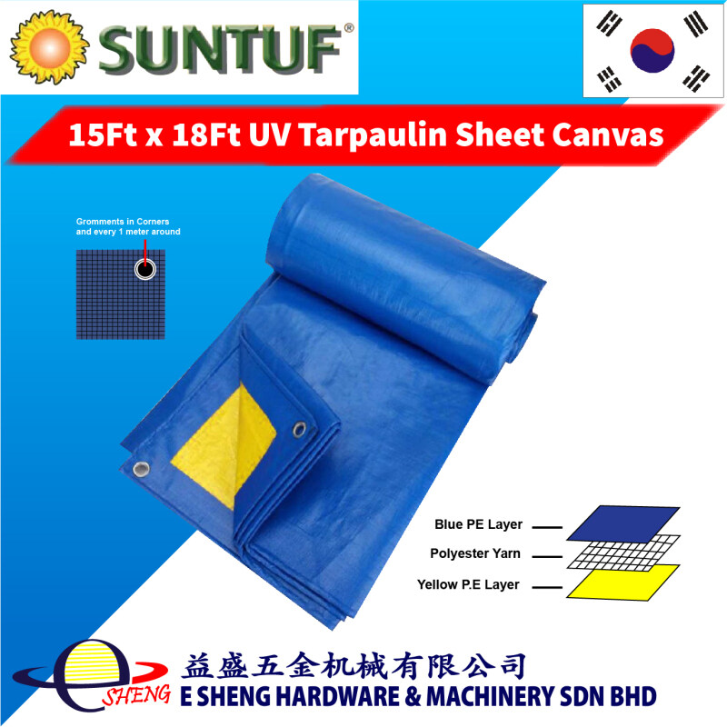 SUNTUF 15Ft x 18Ft Blue Yellow UV Tarpaulin Sheet Canvas (Waterproof Canvas)