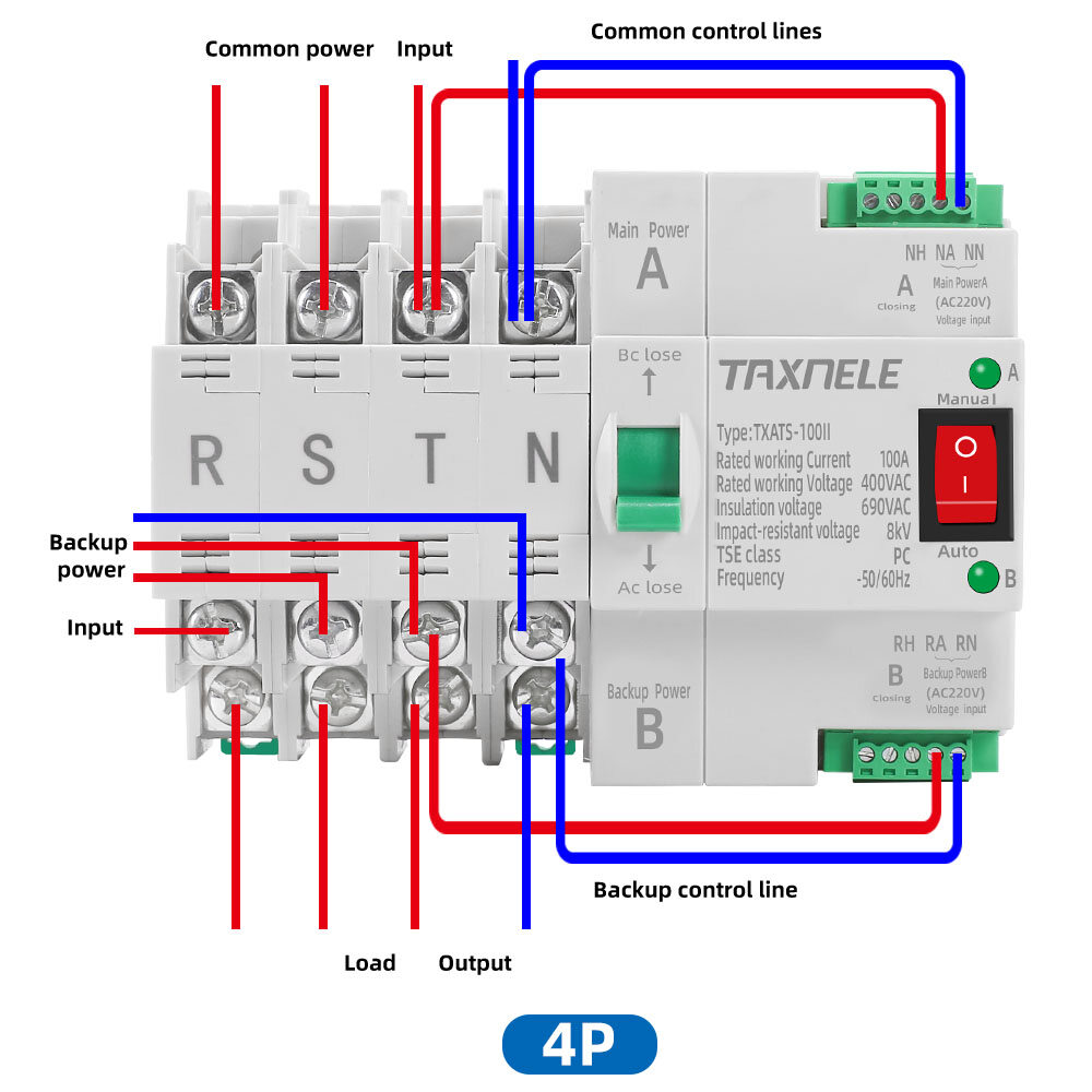 MCB type Dual Power Automatic transfer switch 2P 4P 100A ATS Circuit Breaker Electrical Switch
