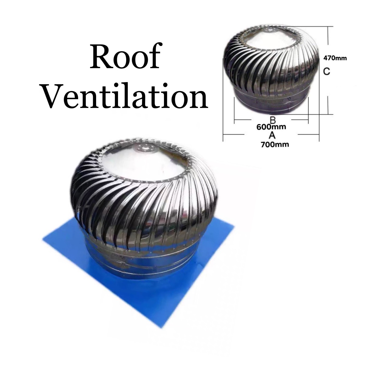 60/50cm 201 Stainless Steel Roof Heat Ventilation Unpowered Hood Wind ...