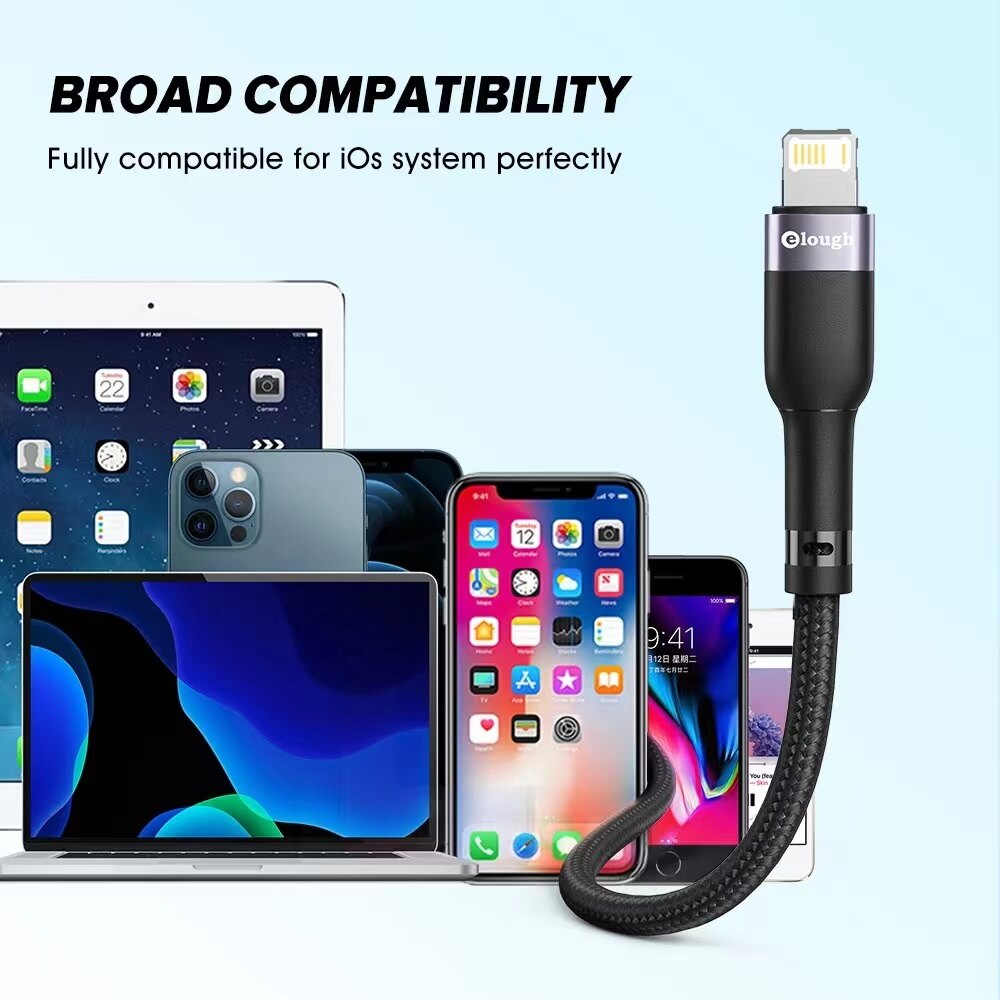 USB C to Phone Lightning Short Cable 25cm PD Quick Charge Data 20W Braided Tough Cable