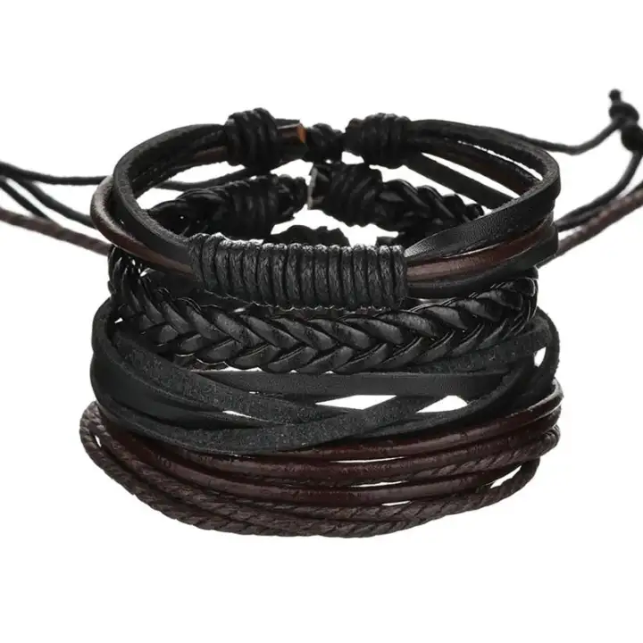 Mens Bracelet Leather Bangles For Men Magnetic Clasp Cowhide
