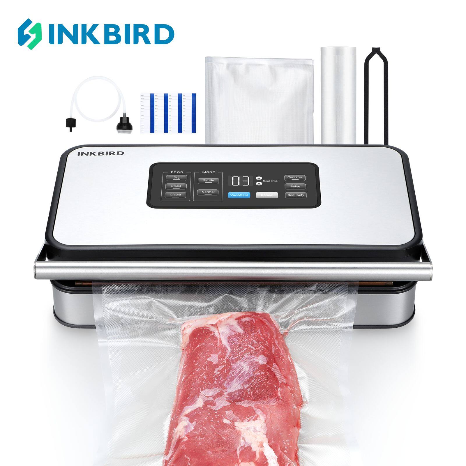 INKBIRD INK-VS04 Food Vacuum Sealer Machine Dual Motor Dual Pump 6 Modes Large Sealing Machine with Dry Moist Liquid Mode Built-in Cutter and Bag Storage ราคา 6,402 บาท*ส่งฟรี