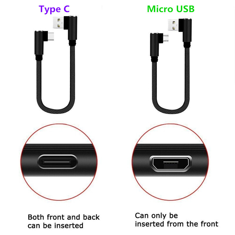 【YWZY】【Cửa Hàng Akula 】 1 Cáp Sạc Ngắn 25Cm, Cáp Khuỷu Tay Micro USB C Type-C Lightning 90 Độ