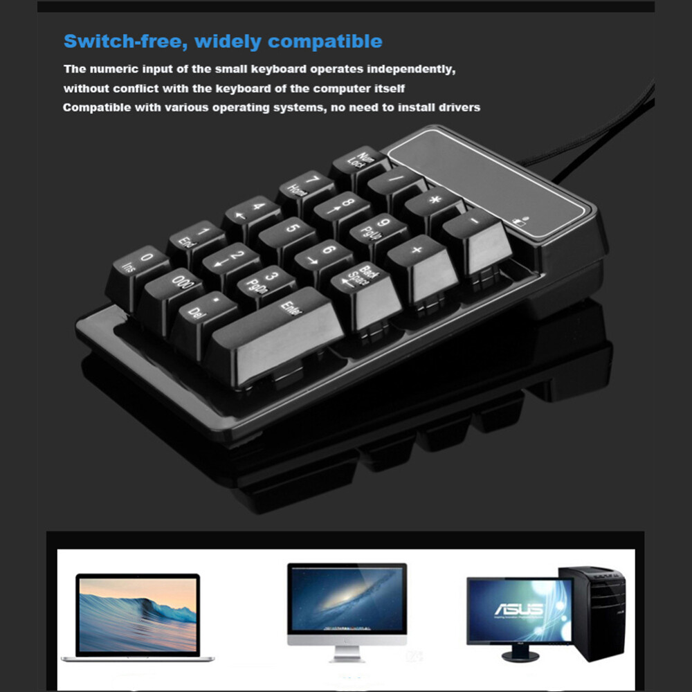 Bàn Phím Số Dây Cảm Nhận Cơ Học USB 19 Phím Bàn Phím Phím Số Mini Bàn Phím Numpad Cho Máy Tính Xách Tay Máy Tính Để Bàn Máy Vi Tính Ghi Chú