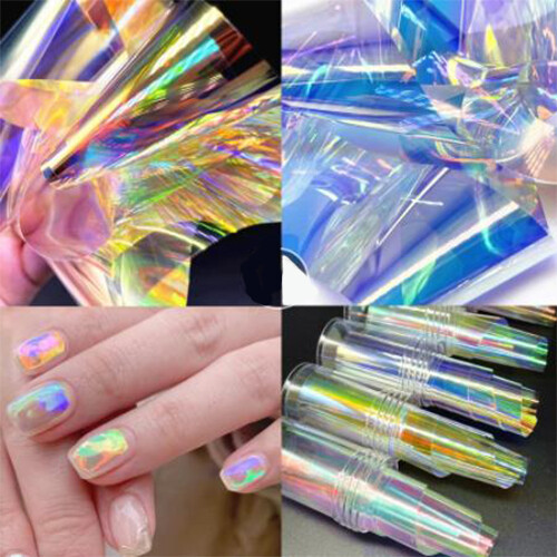 WOOLOVE Aurora Glass Nail Foil Paper Cellophane Sticker Korean Nail Trend Design Ice Cube Manicure Decoration 1 Bottle