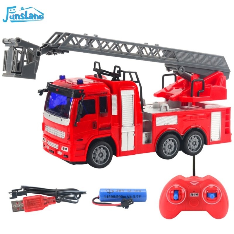 FunsLane Children Wireless Remote Control Engineering Car Fire Truck Four-channel Electric Car Model Toy With Light