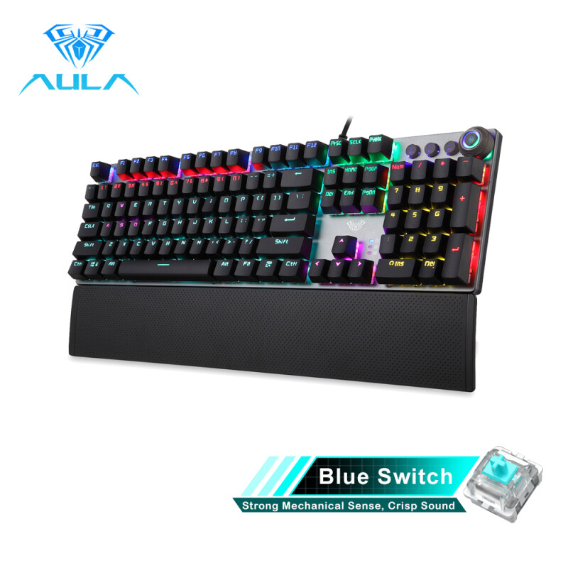 AULA F2058 Mechanical Gaming Keyboard wrist rest Multimedia Knob Marco Programming metal panel LED Backlit keyboard for Computer Gamer Singapore