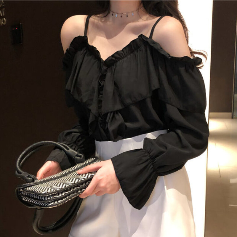 Luxqlo Off Shoulder Blouse Women Long Sleeve Sexy Tops Korean Style Fashion White Shirt New