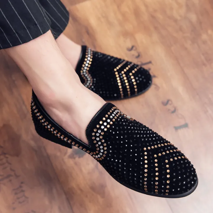 mens rhinestone loafers