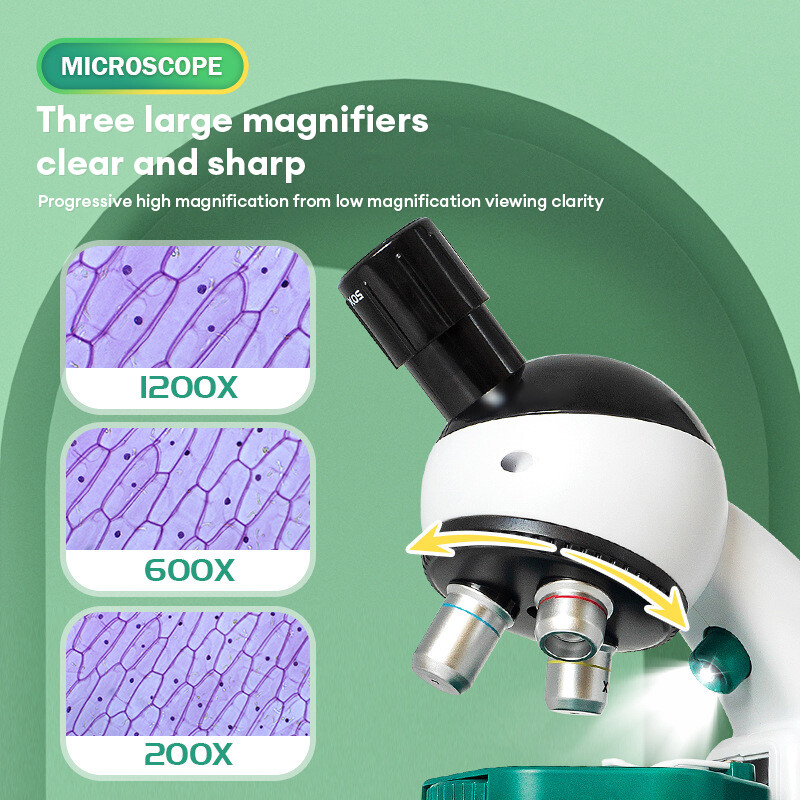 CONUSEA Children's Microscope Toy Set HD Optical Microscope Scientific Experimental Teaching AIDS Science Experiment Equipment Set Science Educational Microscope Kids Educational Toys Gift for Children