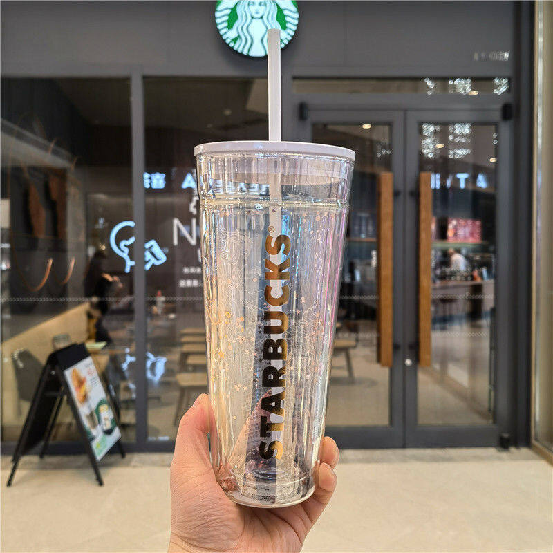 Starbuck Mug Starbuck Gradient New Double Glass Hot Drink Cup High Temperature Bear Coffee Cold Drink Straw Cup Large Capacity Cup Starbuck Cup Starbuck Coffee Mug