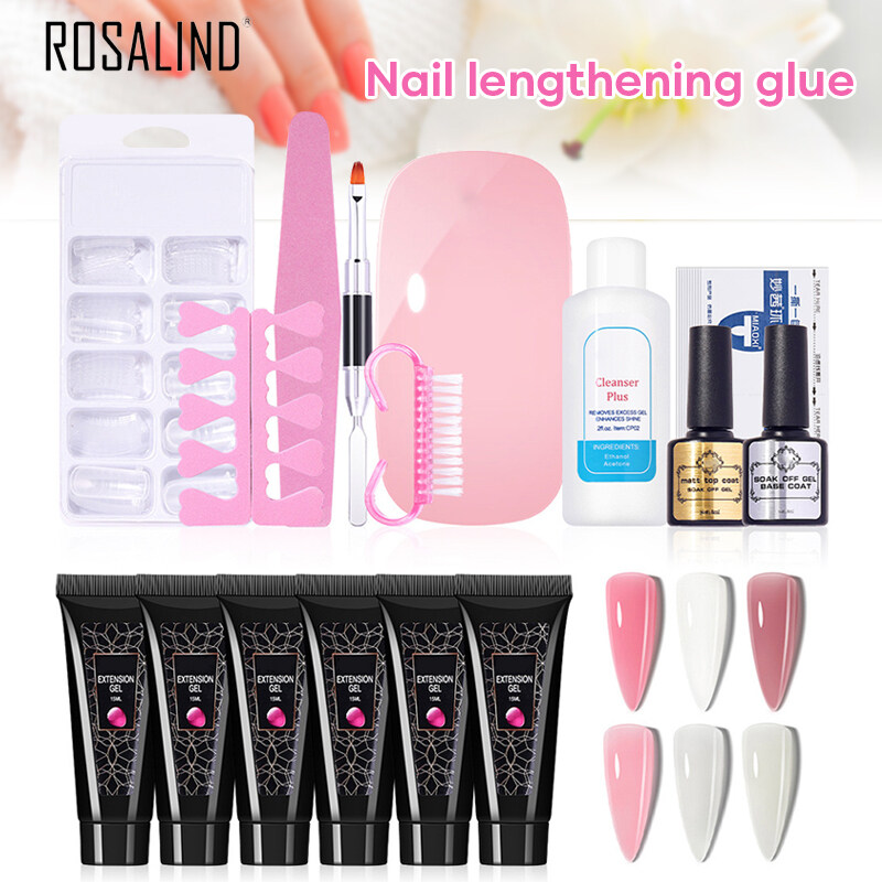 Rosalind ชุดทำเล็บอะคริลิกพร้อมหลอดไฟยูวี & 6*15ML ภาษาโปลิชคำเจลต่อเล็บชุดทำเล็บมือเครื่องมือเล็บอุปกรณ์เสริมความงามสำหรับ DIY แต่งหน้า