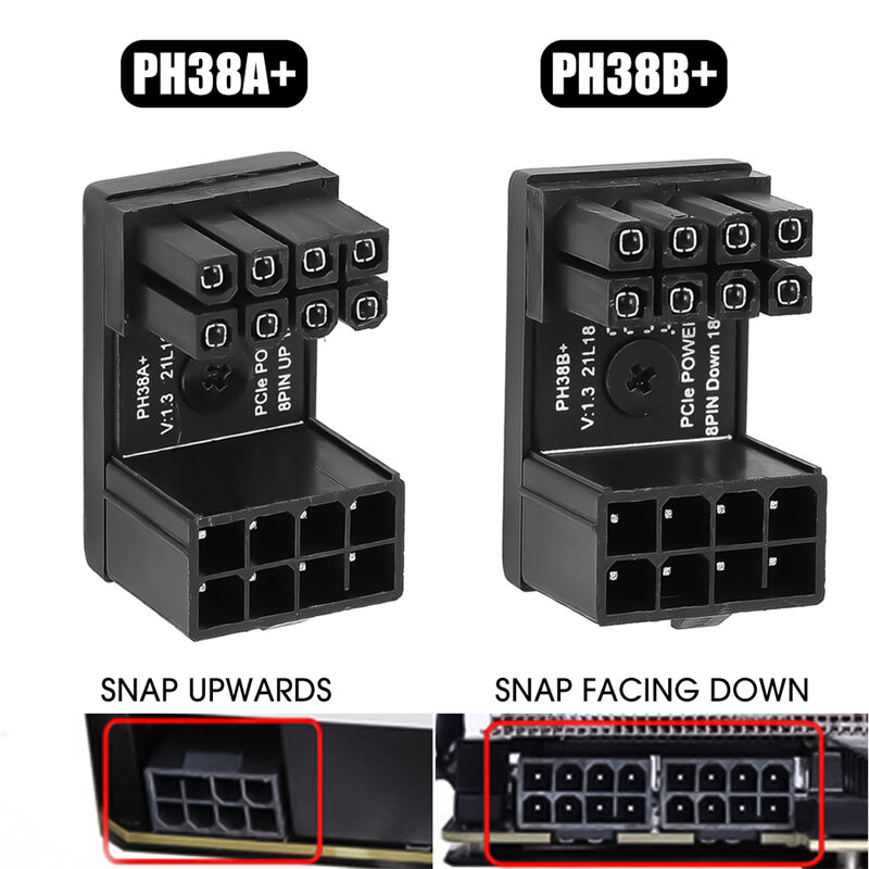 Desktop Computer Accessories Power Supply Connector 180 Degree Angled Turning Connectors Fireproof Plastic DIY for Graphics Card 8PIN Video Card Power Adapter