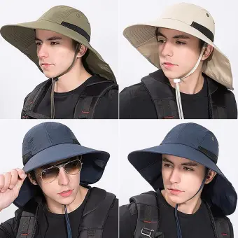 wide brim sun hat with chin strap