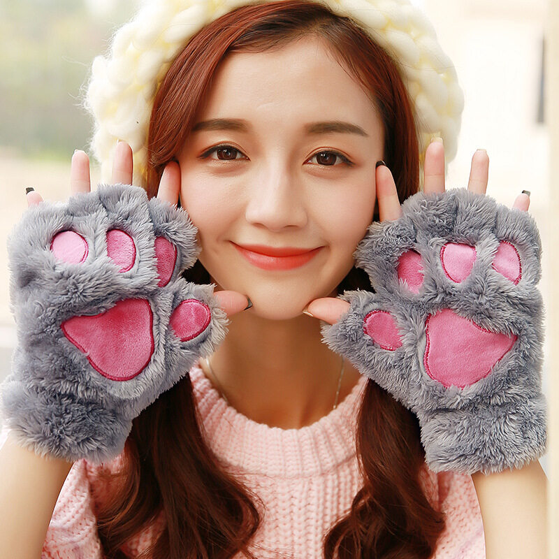 fingerless fluffy gloves