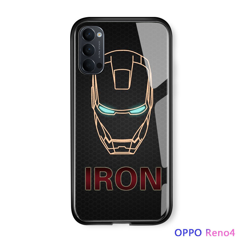 Hontinga Casing Case For OPPO Reno 4 Reno4 Case Marvel Phone Case For boys The Superhero For men Case Captain America Ironman Spiderman Tempered Glass Back Casing Cover Hard Case