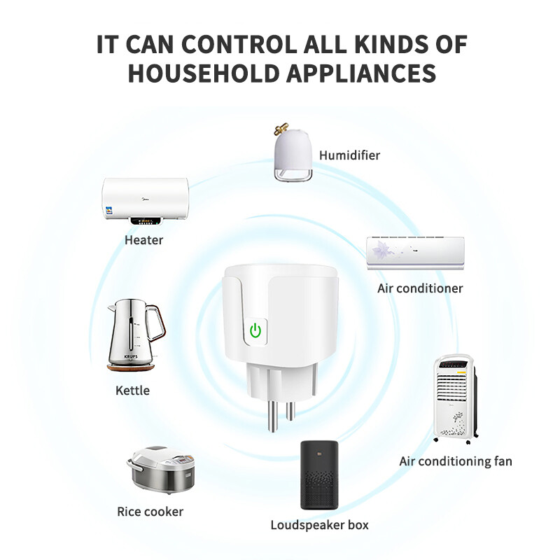 20A EU Plug WIFI Bluetooth Wireless Remote Socket Smart Power Socket Smart Timer Plug Voice Control EU Home Fire Retardant PC