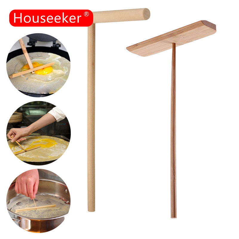 Houseeker 2Pcs Wooden Crepe Maker Pancake Batter Spreader Stick Kitchen Cooking Utensils Tools
