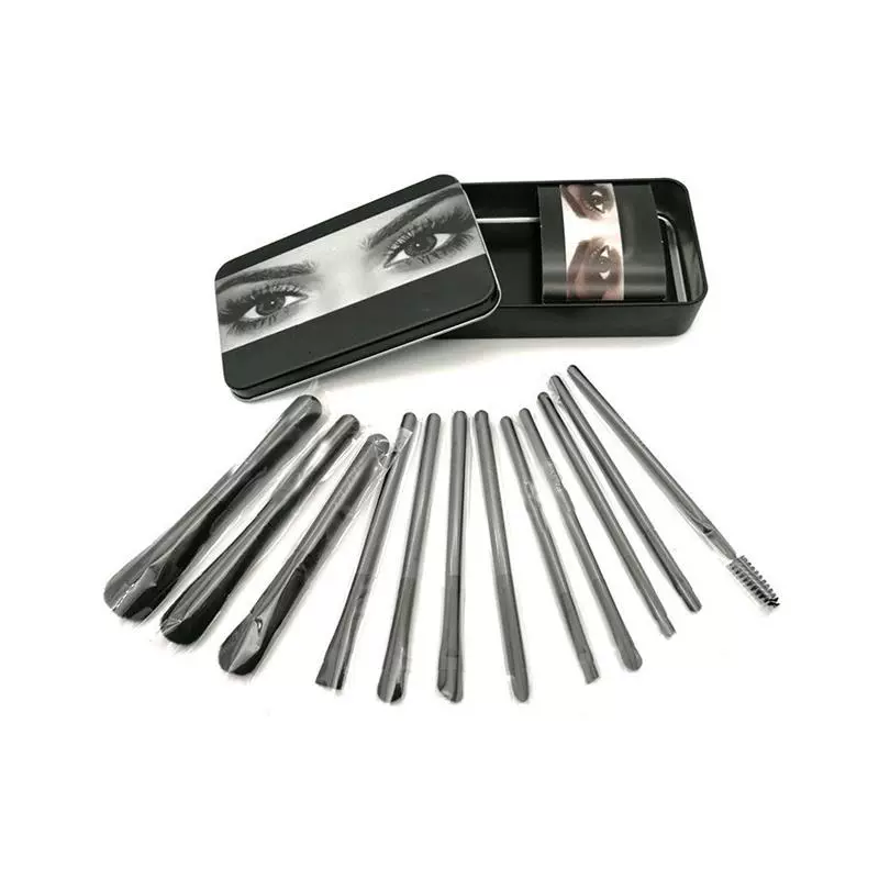 12 Pcs/Set Iron Box Makeup Brushes Eye Shadow Brushes Blush Contouring Brushes Portable Soft Makeup Tools